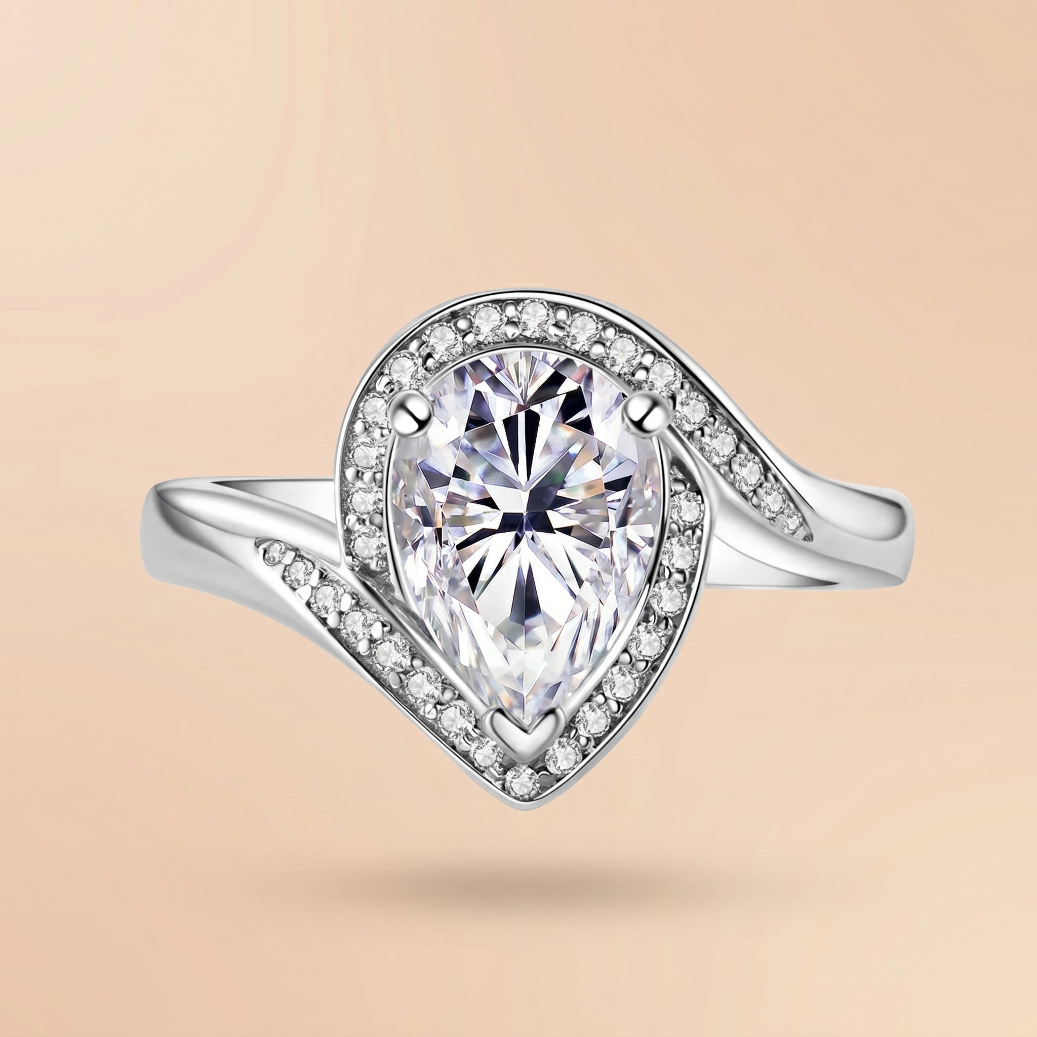 Pear Cut Halo Moissanite Engagement Ring (2.5 ct) for Women