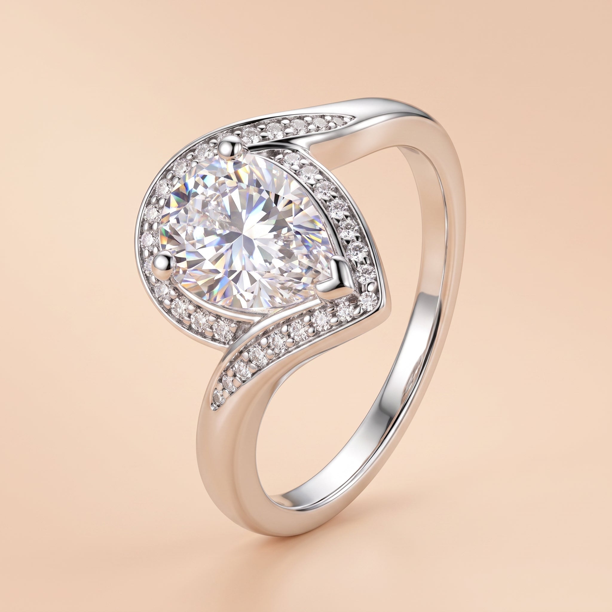 Pear Cut Halo Moissanite Engagement Ring (2.5 ct) for Women