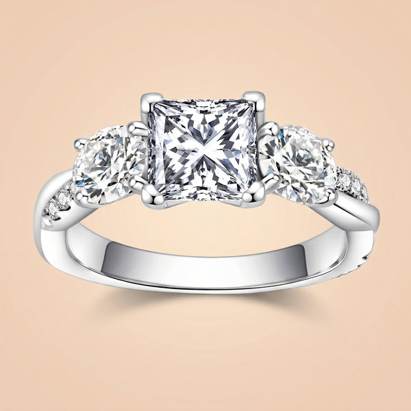 Princess Cut 3 Stone Moissanite Engagement Ring (1.5 ct)for women