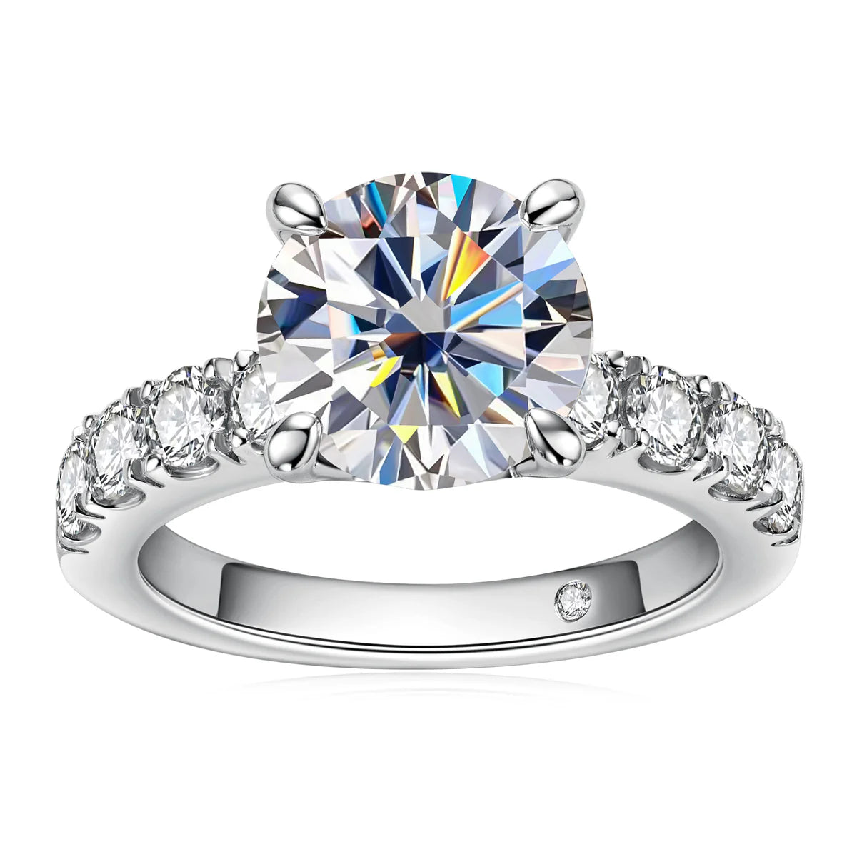 Round Cut Moissanite Engagement Ring 4.3 CTTW Silver