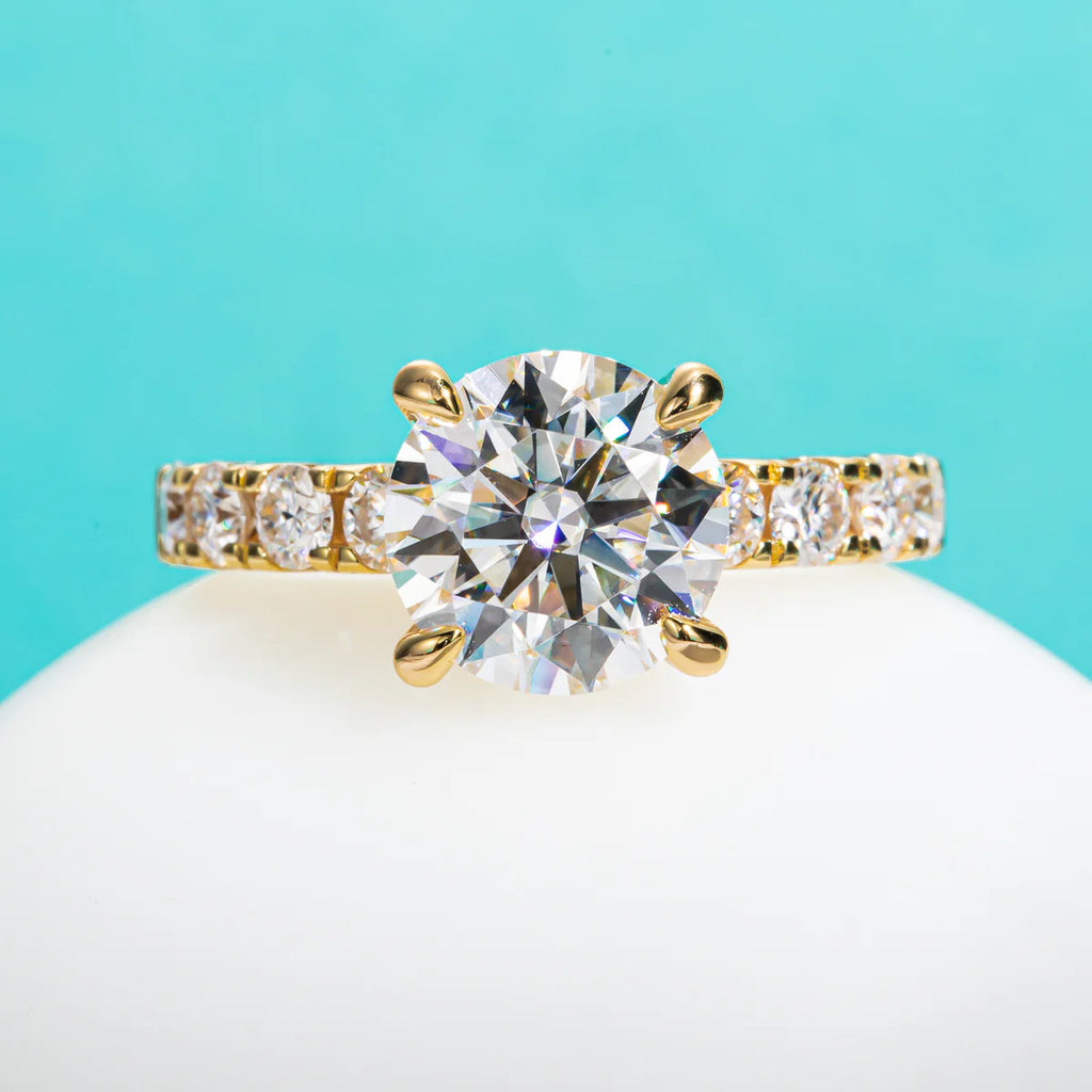 Round Cut Moissanite Bridal Ring Pavé Setting (4.3CTTW)