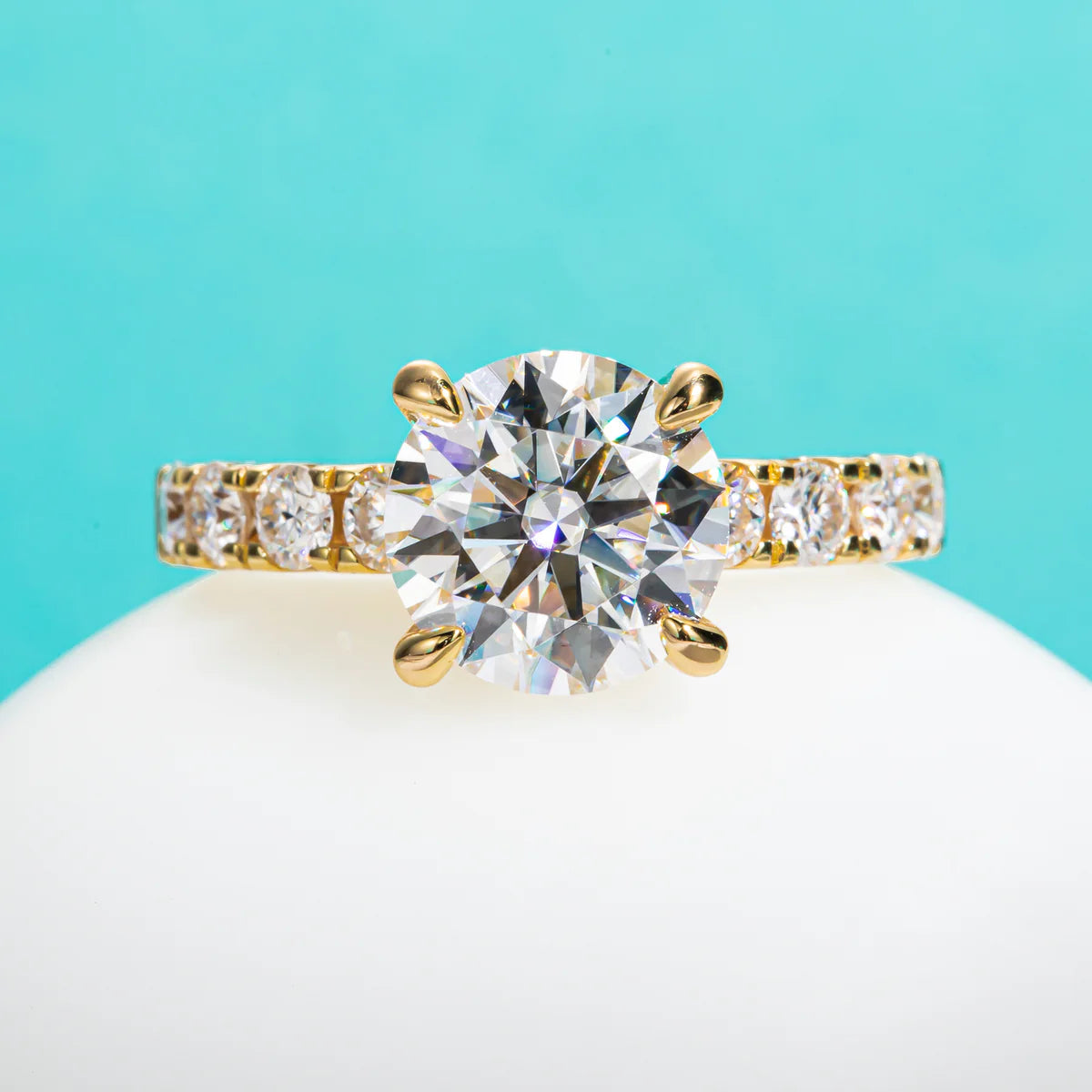 Round Cut Moissanite Bridal Ring Pavé Setting (4.3CTTW)