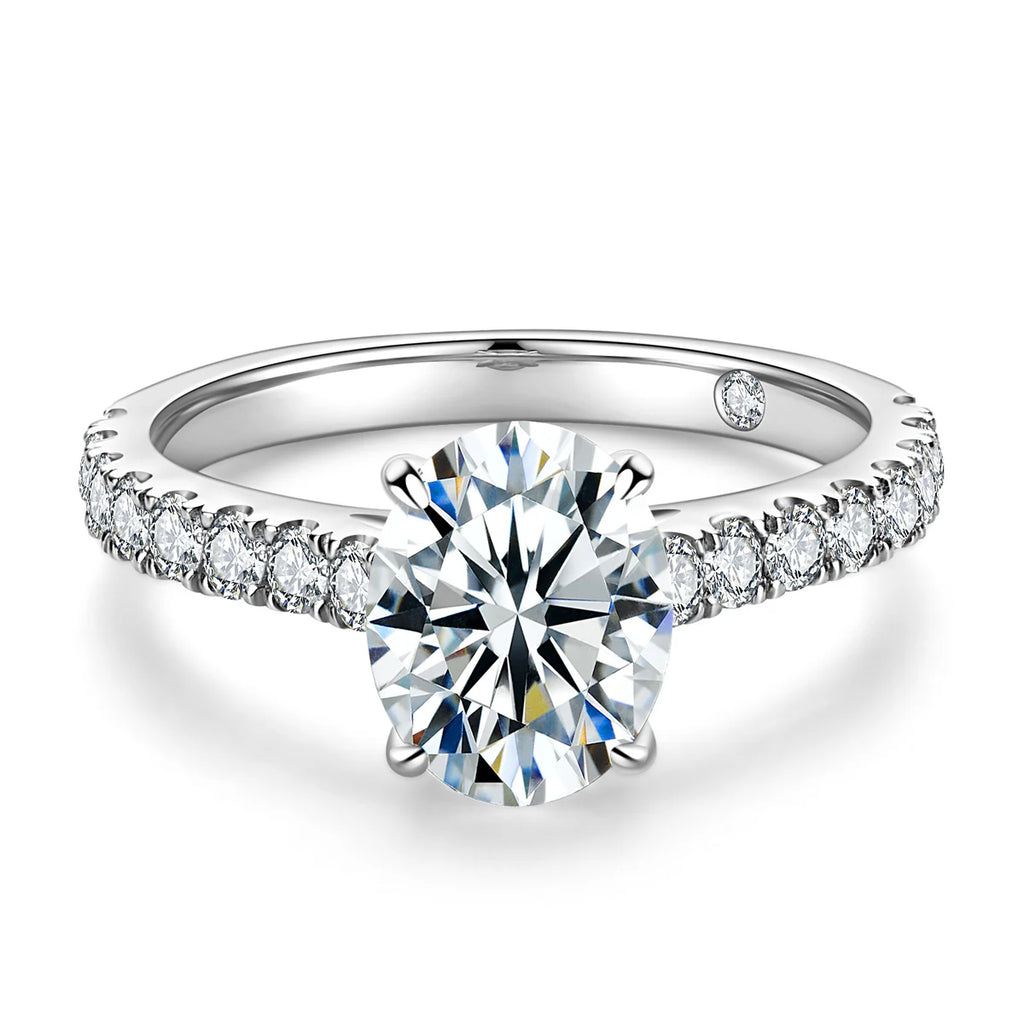 Oval Cut Pavé Moissanite Engagement Ring 2CT Silver