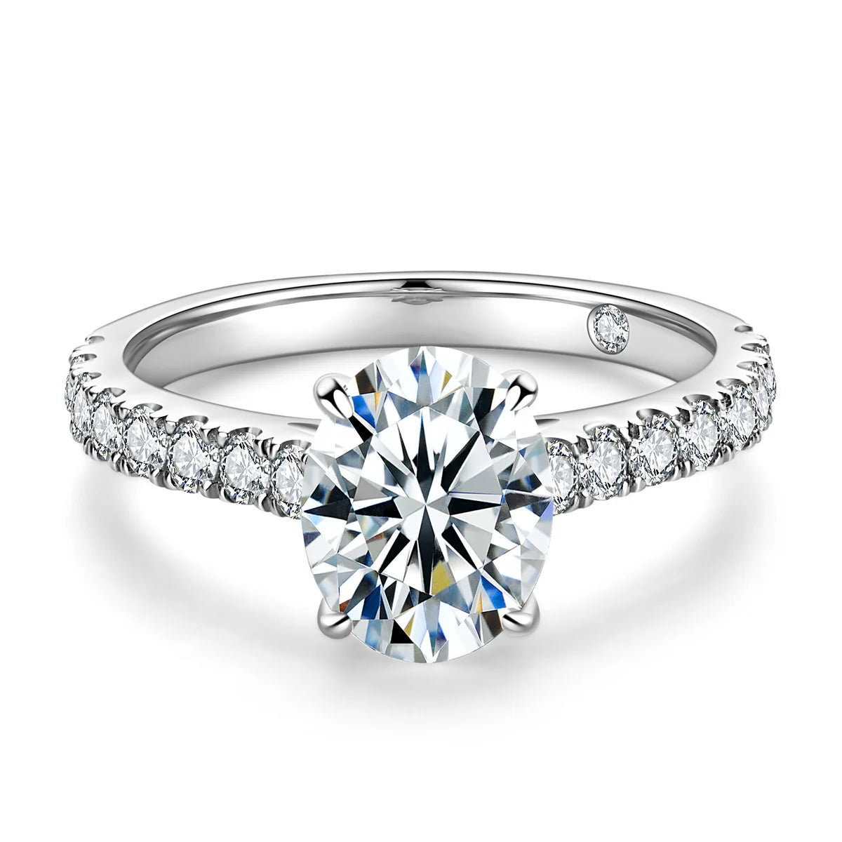 Oval Cut Pavé Moissanite Engagement Ring 2CT Silver