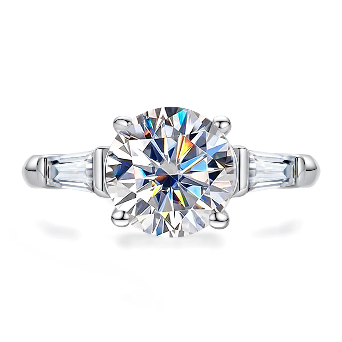 Luxury Round Cut 3 Stone Moissanite Engagement Ring (3.6CTTW)