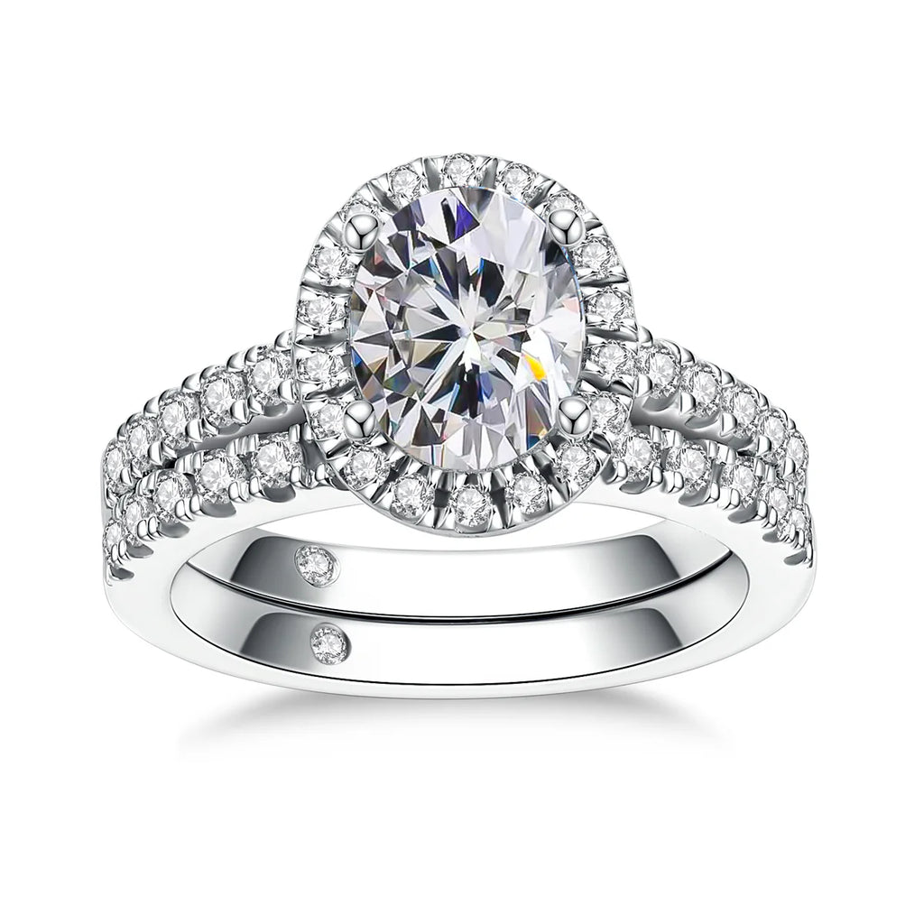 2CT Oval Cut Halo Moissanite Engagement Bridal Ring