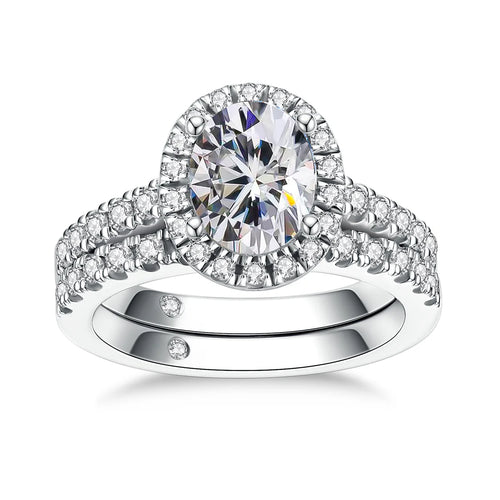 2CT Oval Cut Halo Moissanite Engagement Bridal Ring