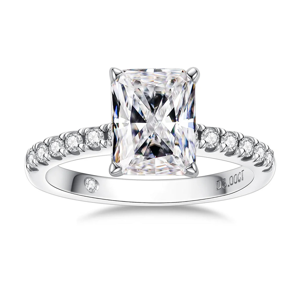 Radiant Cut Moissanite Engagement Ring Pavé Band (3CT)