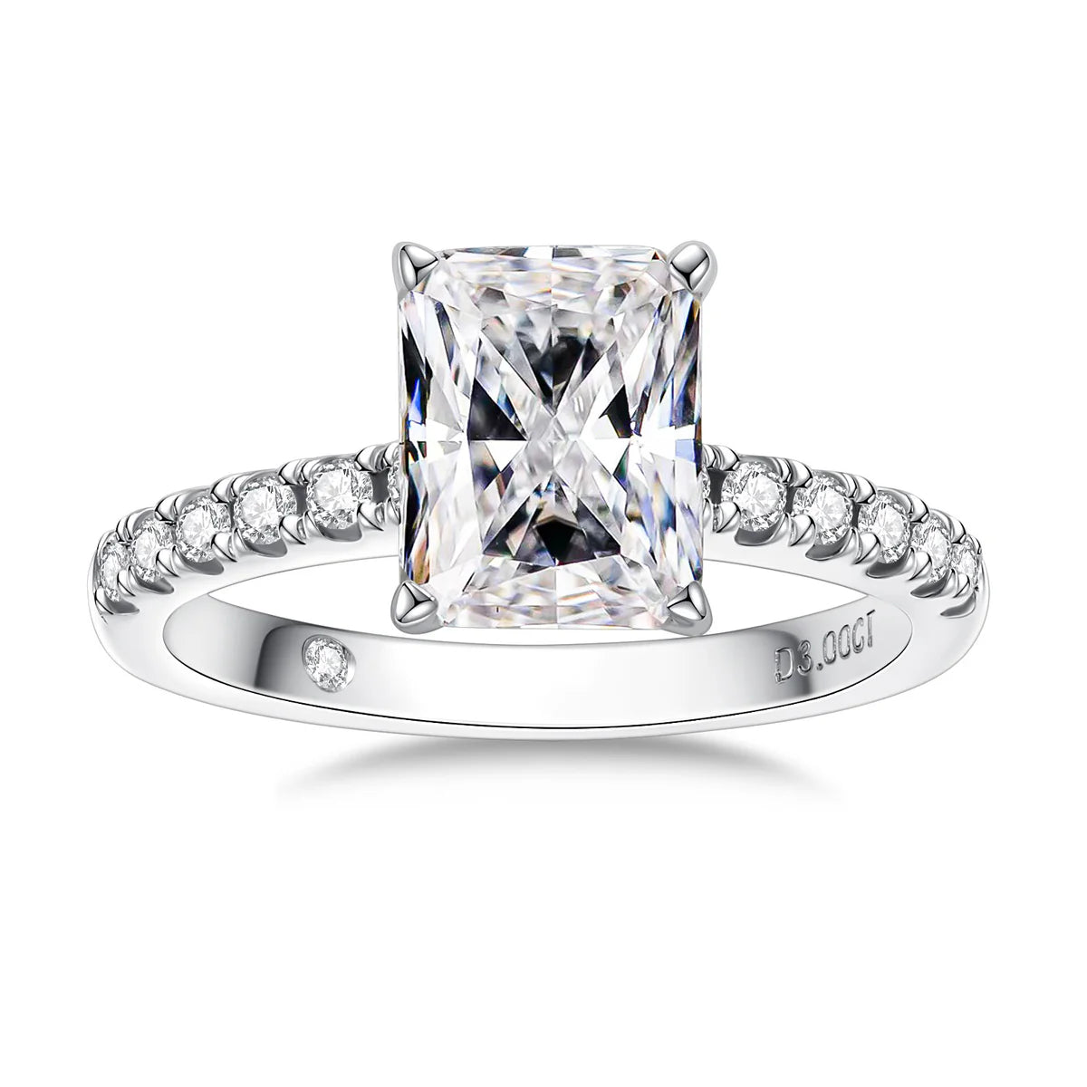 Radiant Cut Moissanite Engagement Ring Pavé Band (3CT)