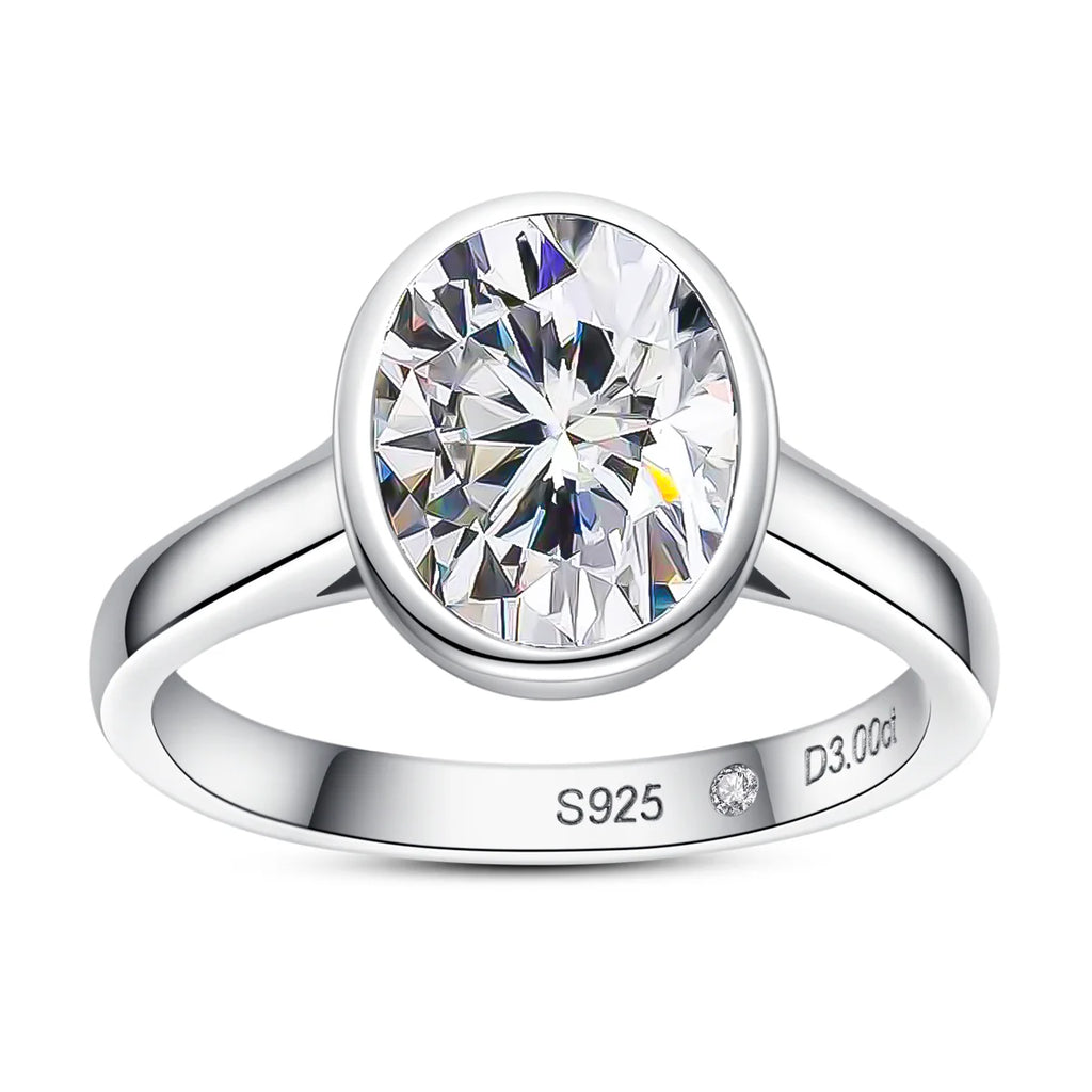 Oval Cut Bezel Moissanite Engagement Ring (3CT) Silver