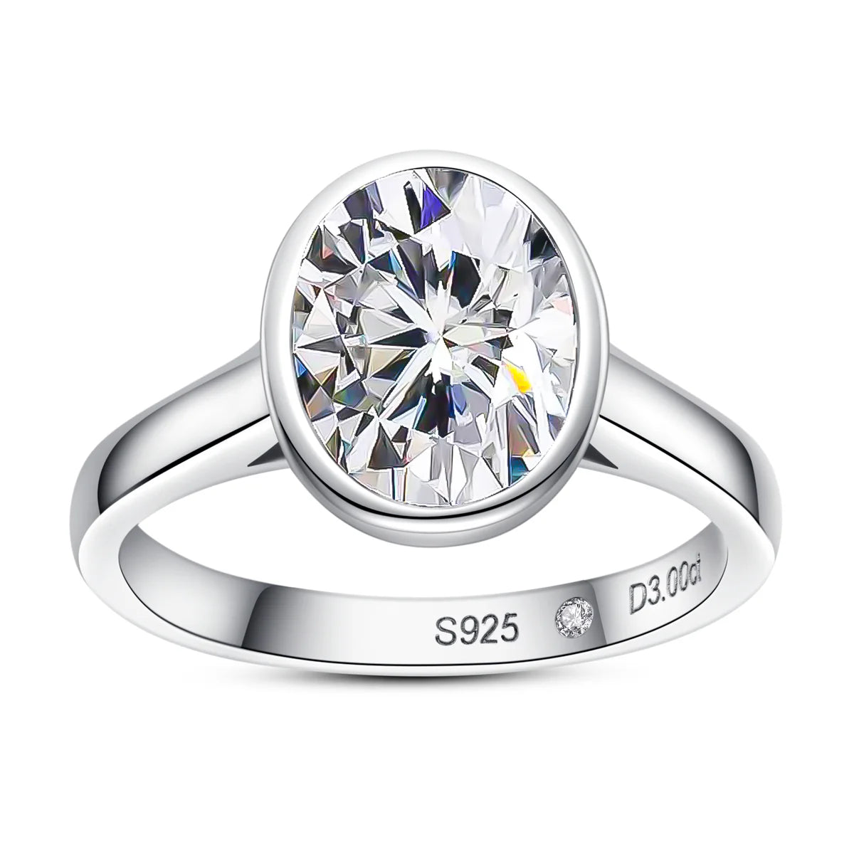 Oval Cut Bezel Moissanite Engagement Ring (3CT) Silver