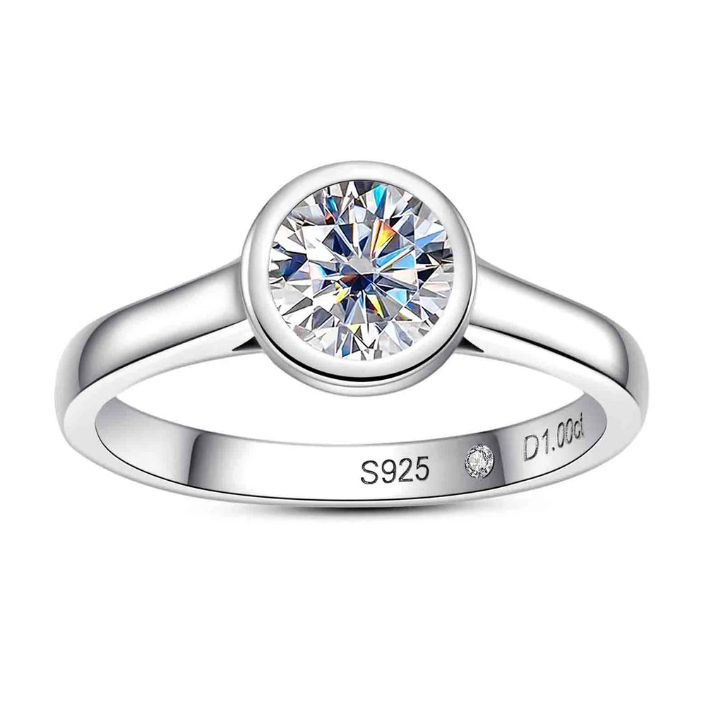 Round Cut Bezel Moissanite Ring 1 Carat Engagement Ring