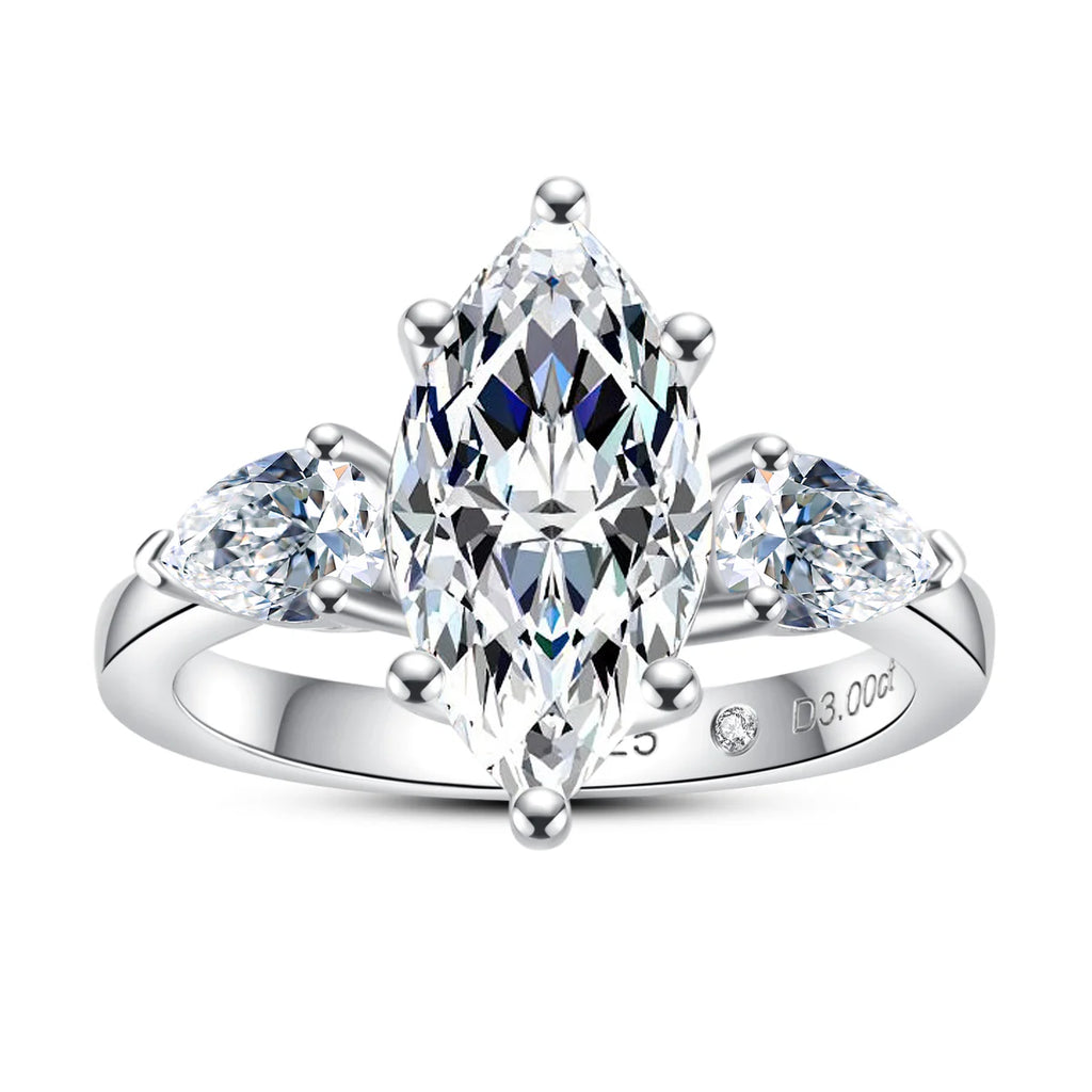 Marquise Cut 3 Stone Moissanite Engagement Ring (4CTTW) Silver