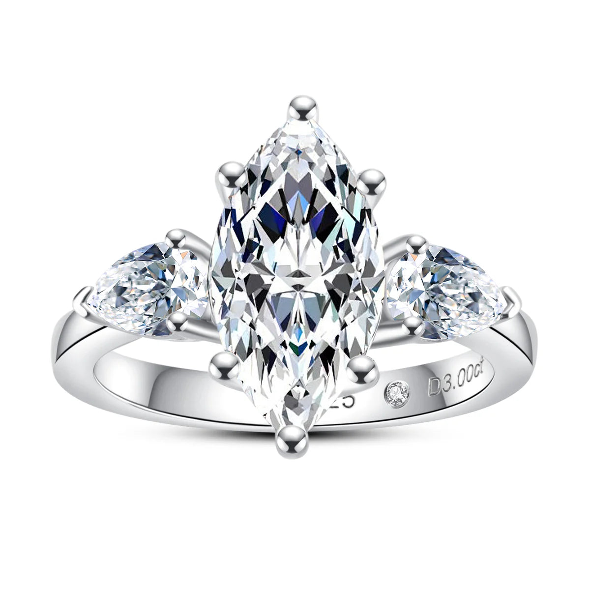 Marquise Cut 3 Stone Moissanite Engagement Ring (4CTTW) Silver