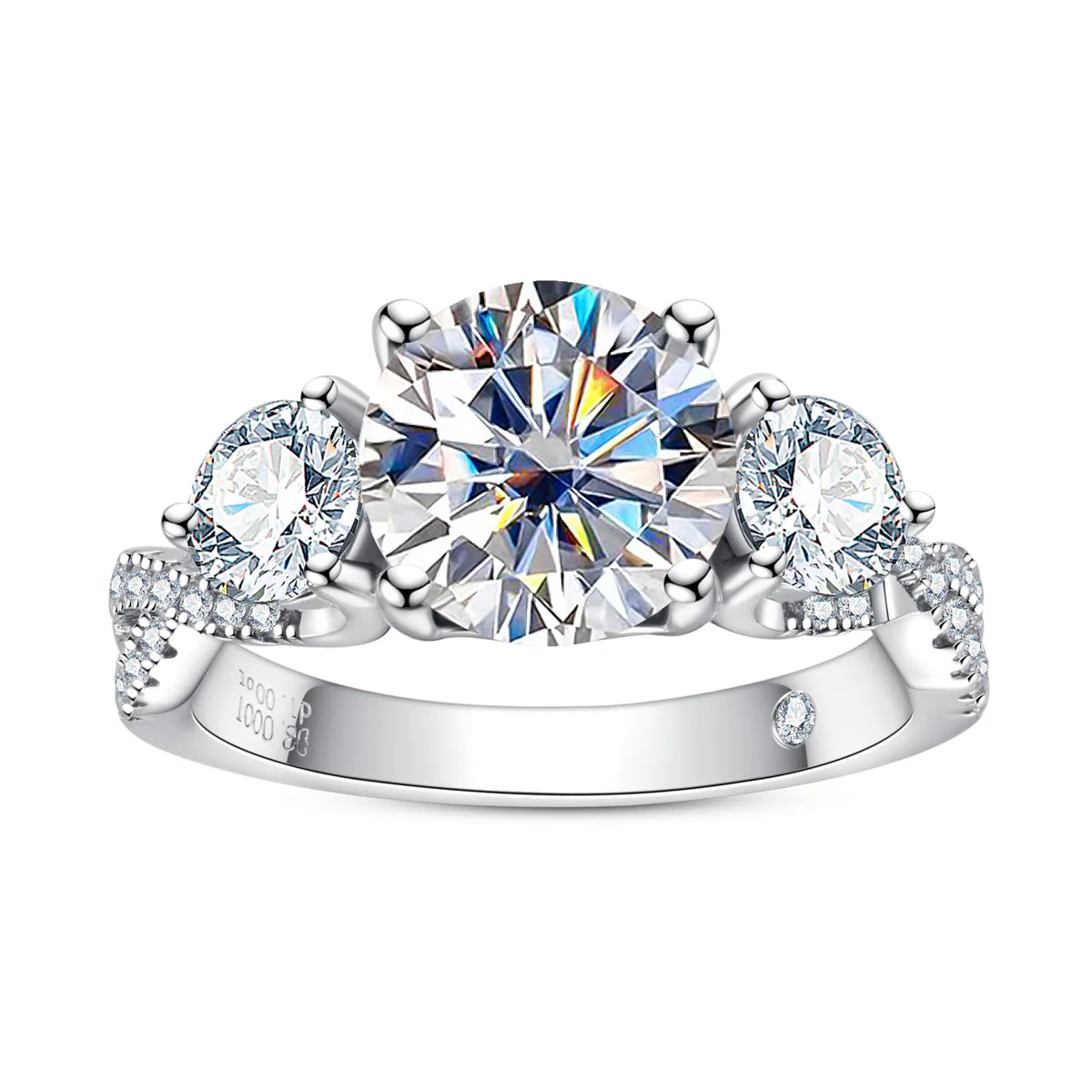 Luxury Round Cut 3 Stone Moissanite Engagement Ring (4.25CTTW)