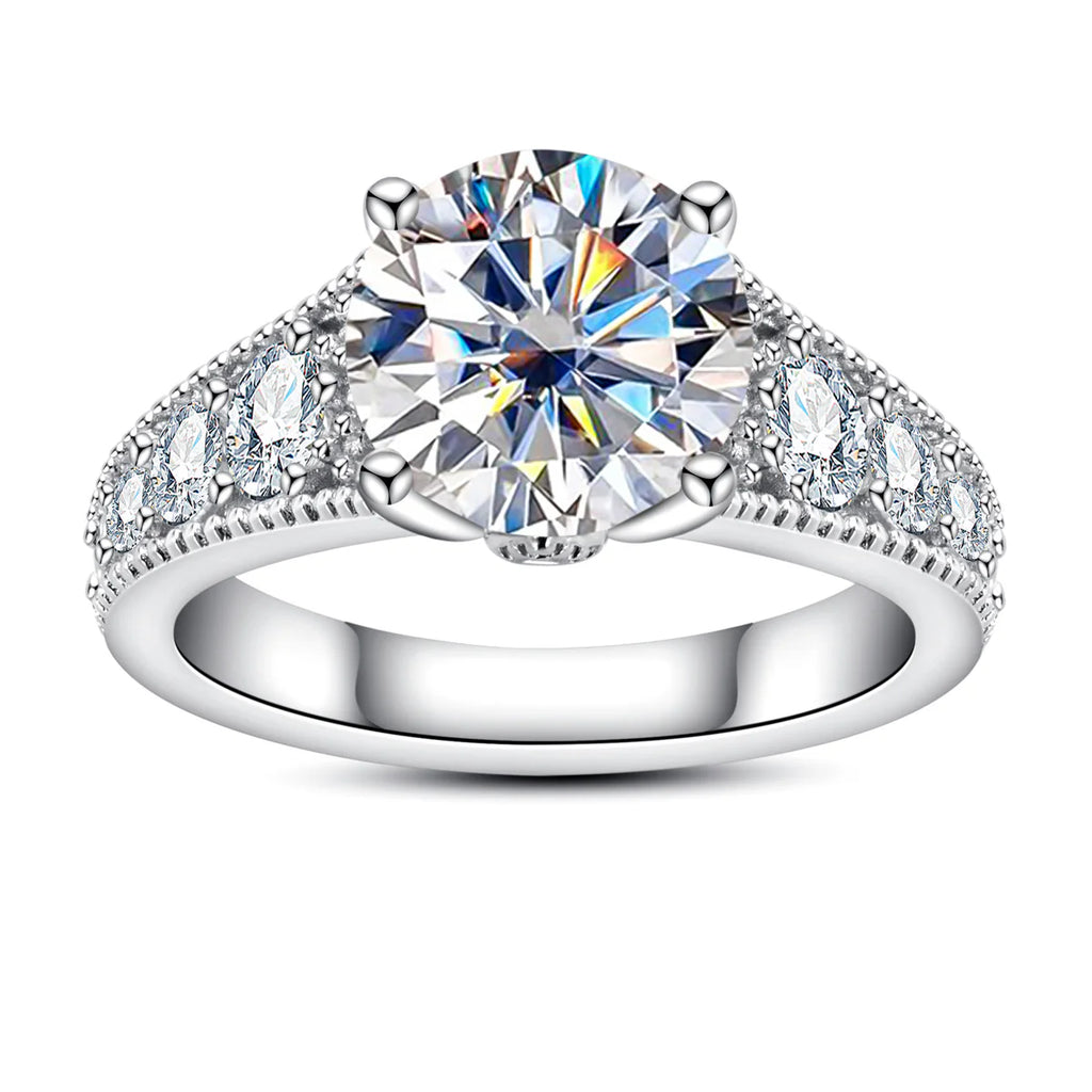 Classic Round Cut Moissanite Engagement Ring (3.85CTTW)