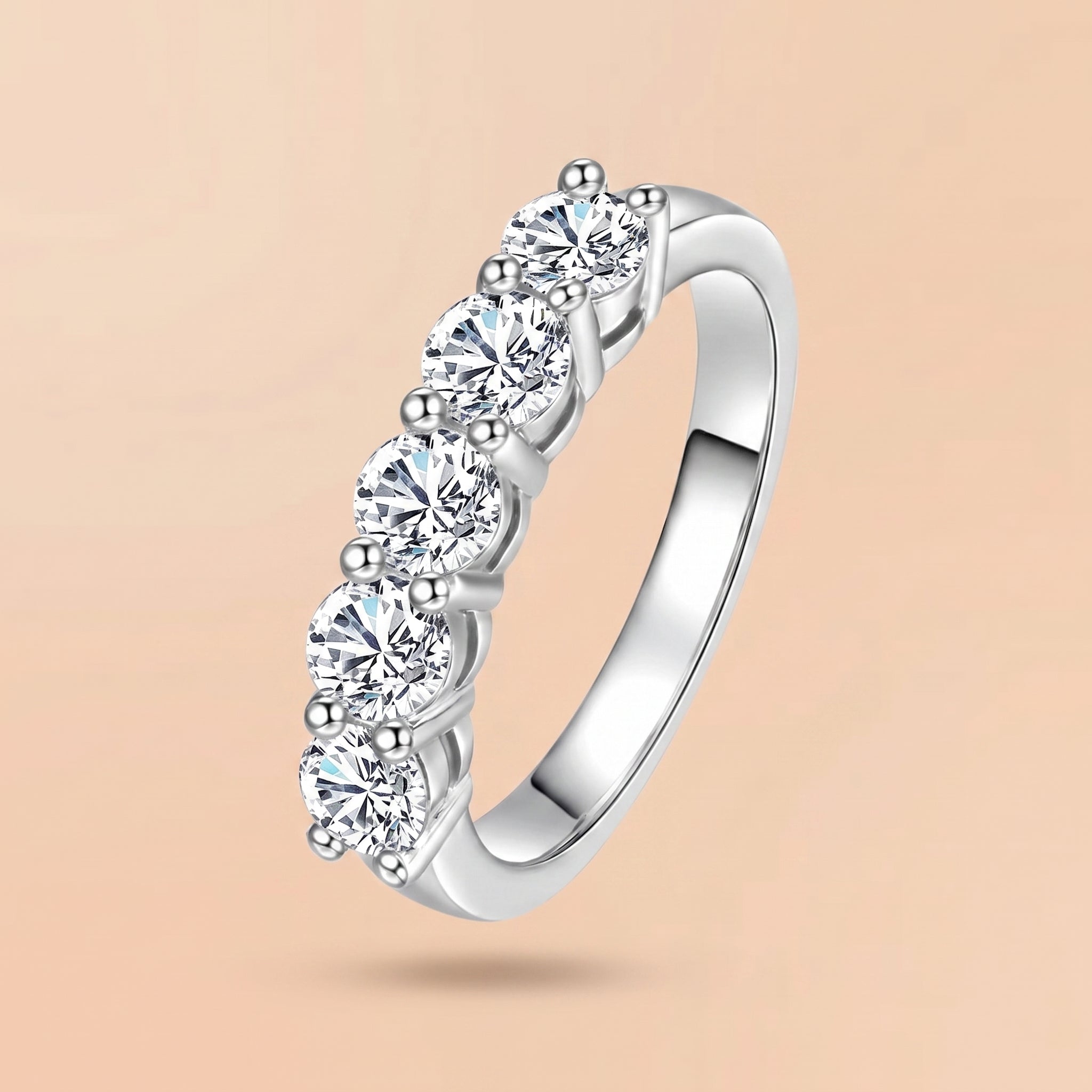 4MM Round Cut Half Eternity Moissanite Band featuring brilliant D Color VVS1 round-cut moissanite stones in a classic half eternity design.
