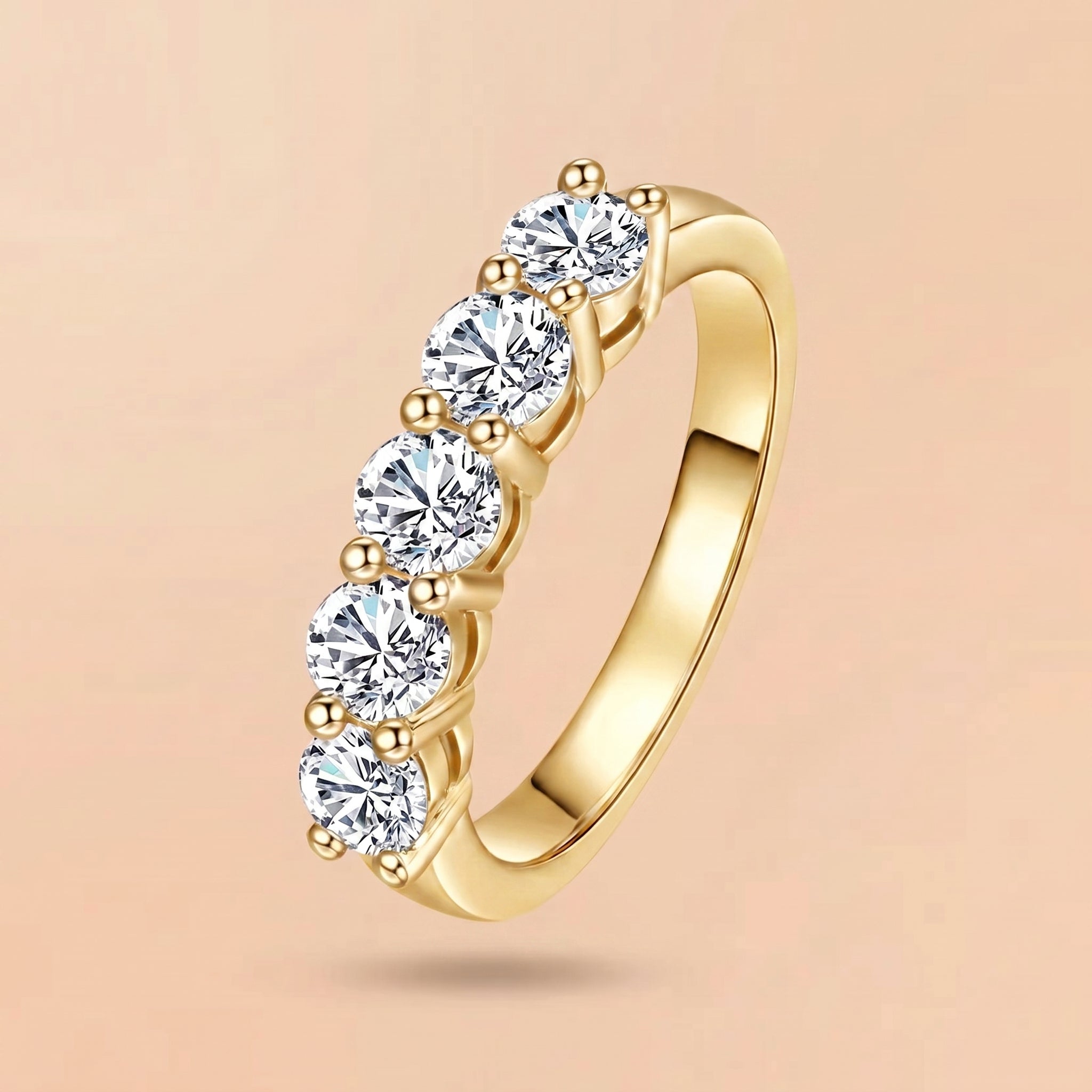4MM Round Cut Half Eternity Moissanite Band featuring brilliant D Color VVS1 round-cut moissanite stones in a classic half eternity design.