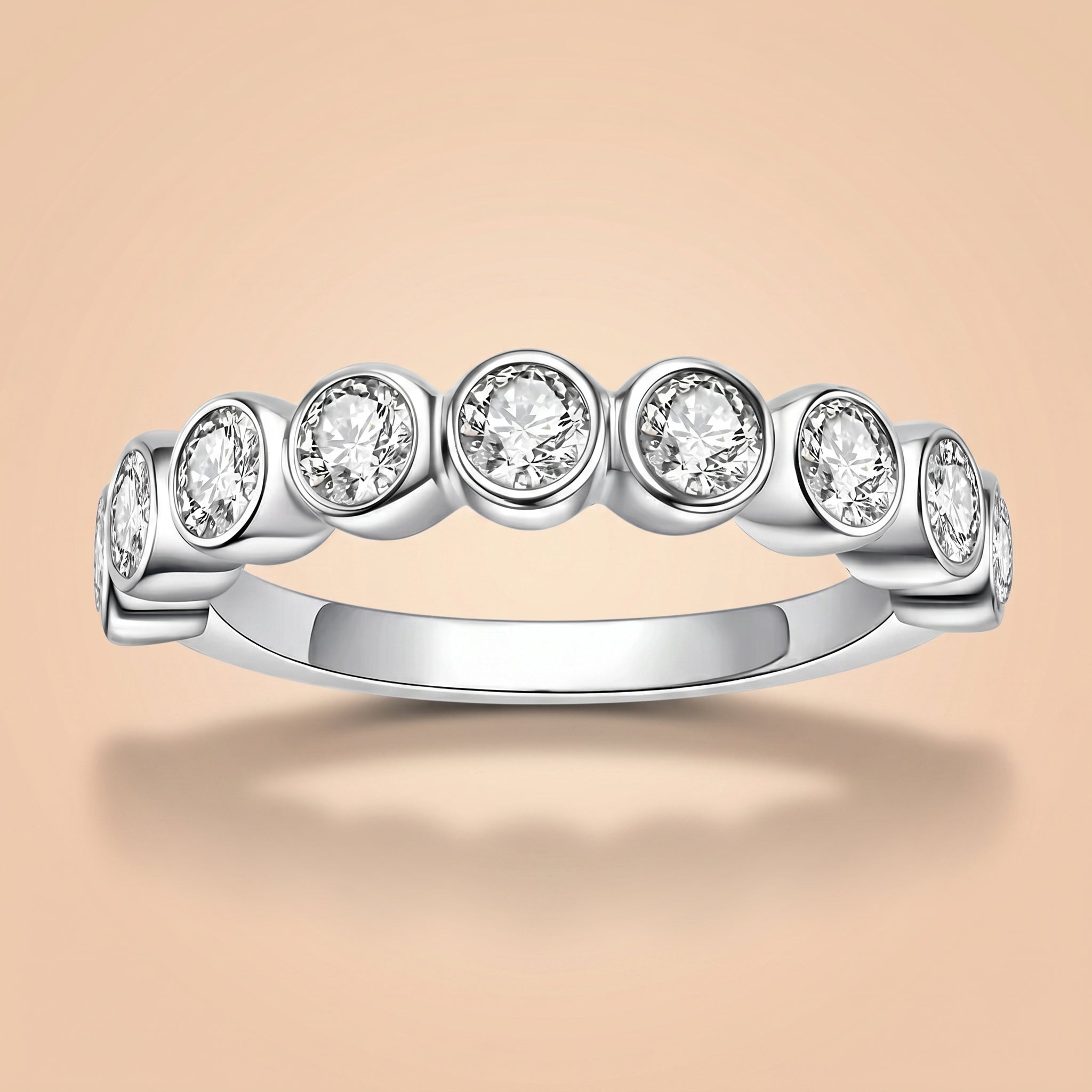 Round Cut 9 Stone Moissanite Wedding Band 0.9 cttw 925 Sterling Silver