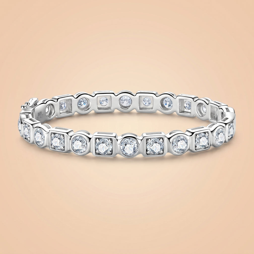Round Cut Moissanite Silver Tennis Bracelet ( 11.1–13.8 CTTW ) Adjustable Fit