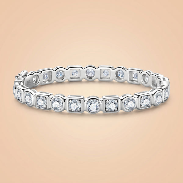 Round Cut Moissanite Silver Tennis Bracelet ( 11.1–13.8 CTTW ) Adjustable Fit