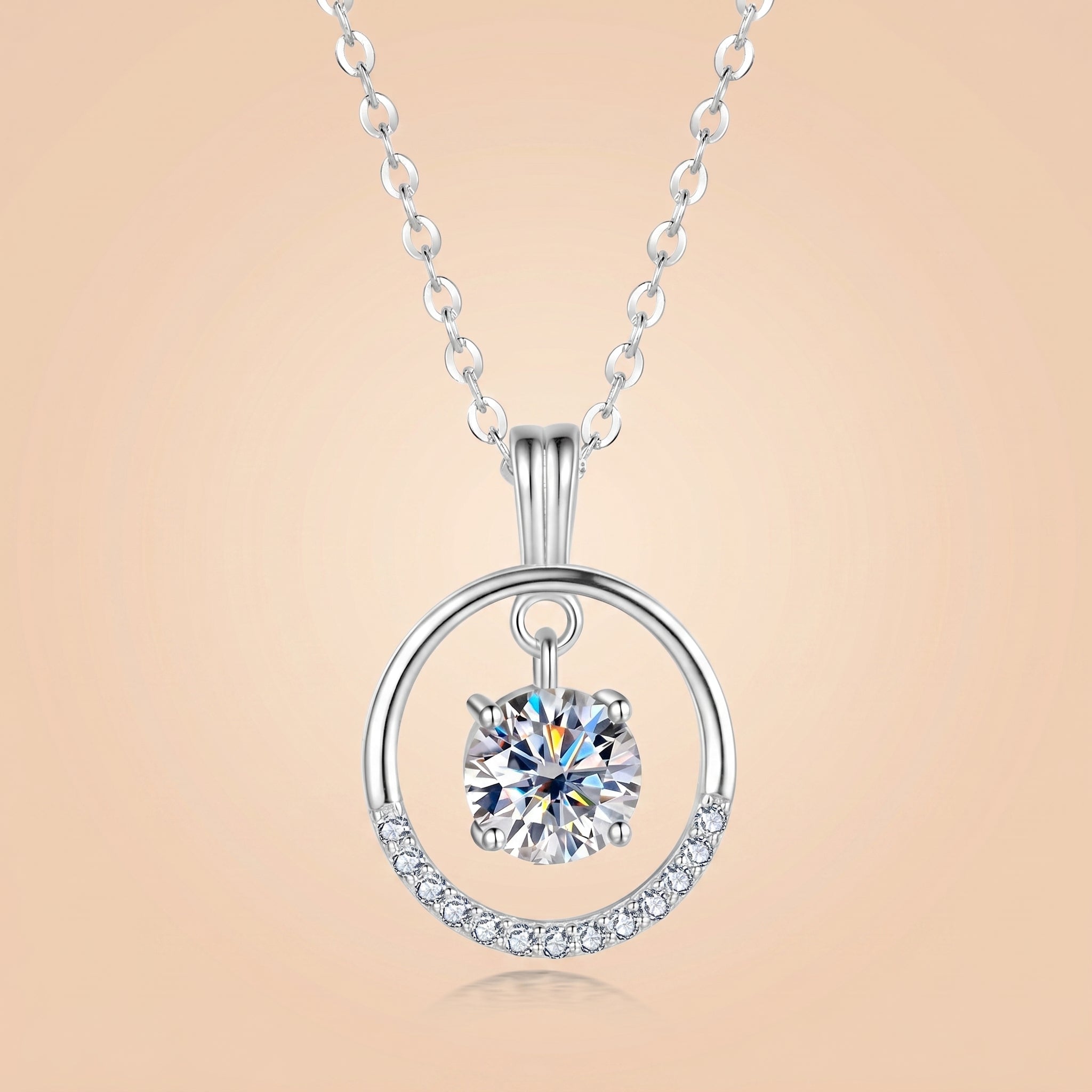 Round Cut Half Circle Moissanite Pendant Necklace for Women