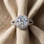Round Cut Halo Moissanite Engagement Ring 3.8CTTW