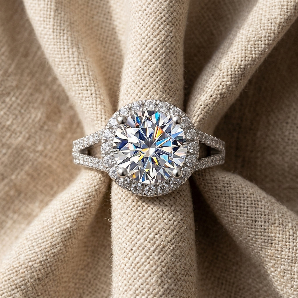 Round Cut Halo Moissanite Engagement Ring 3.8CTTW