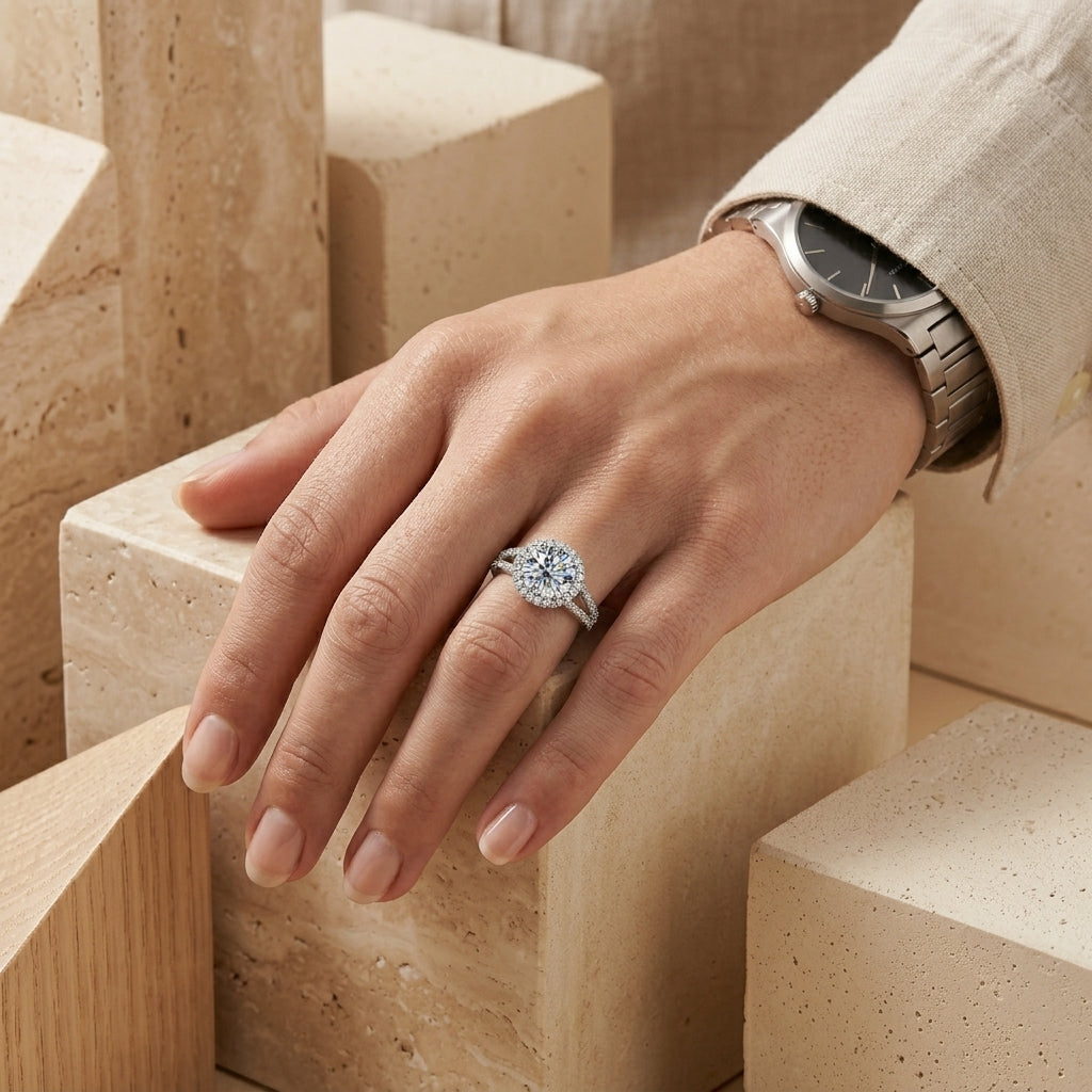 Round Cut Halo Moissanite Engagement Ring 3.8CTTW