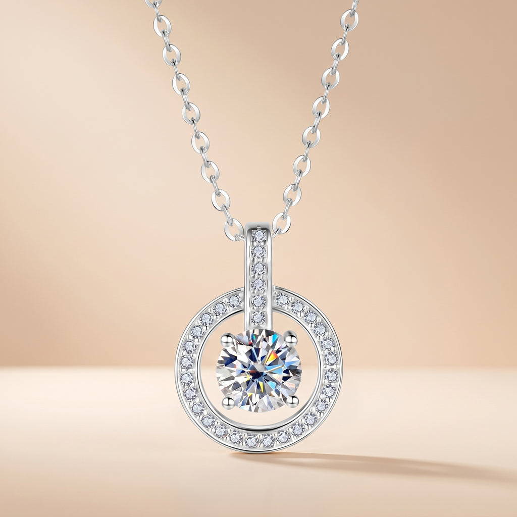 Montore 3 CT D Color Moissanite Halo Pendant Necklace
