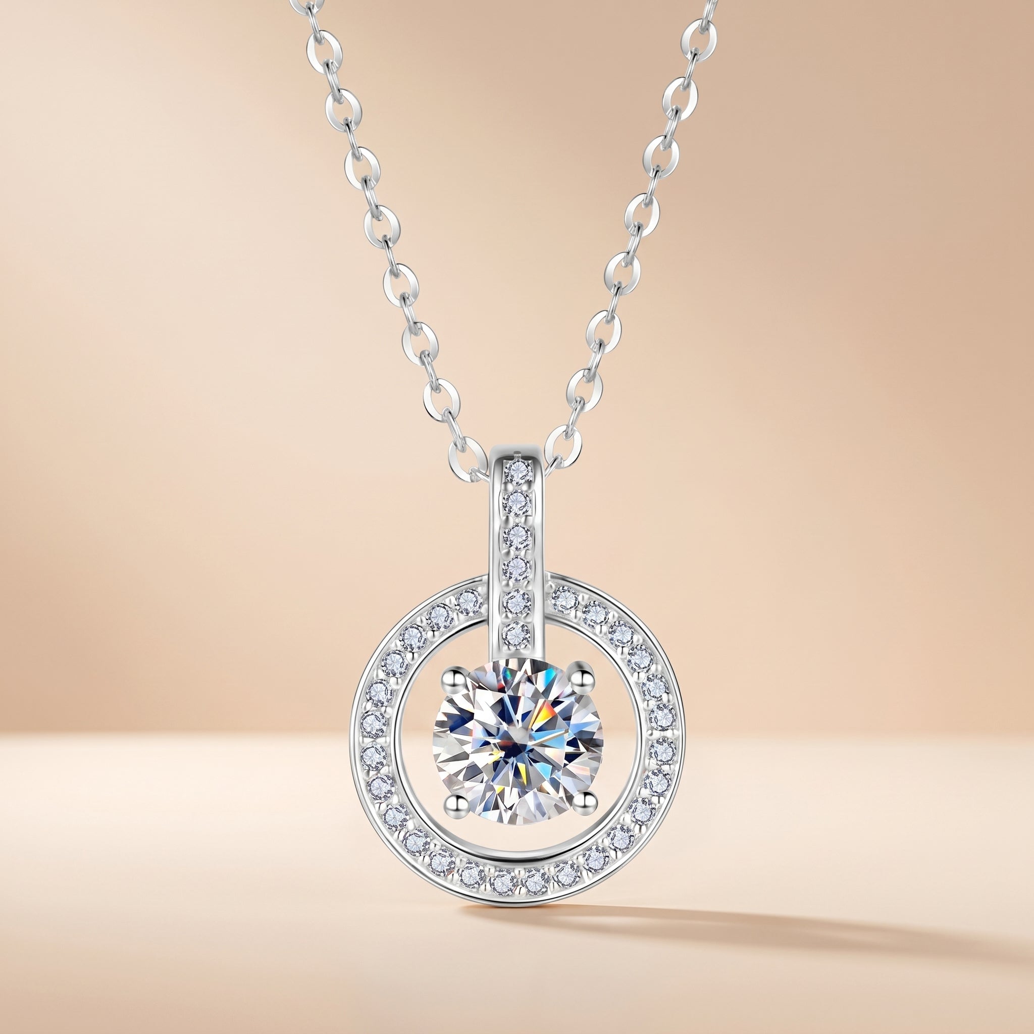 Round Cut Halo Moissanite Pendant Necklace for Women