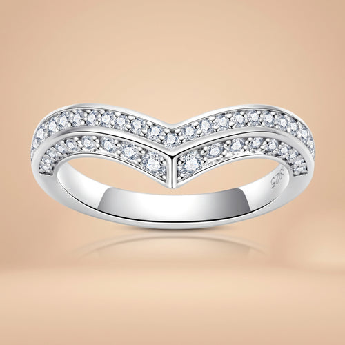 2 MM D Color Moissanite V Shape Wedding Band model 01
