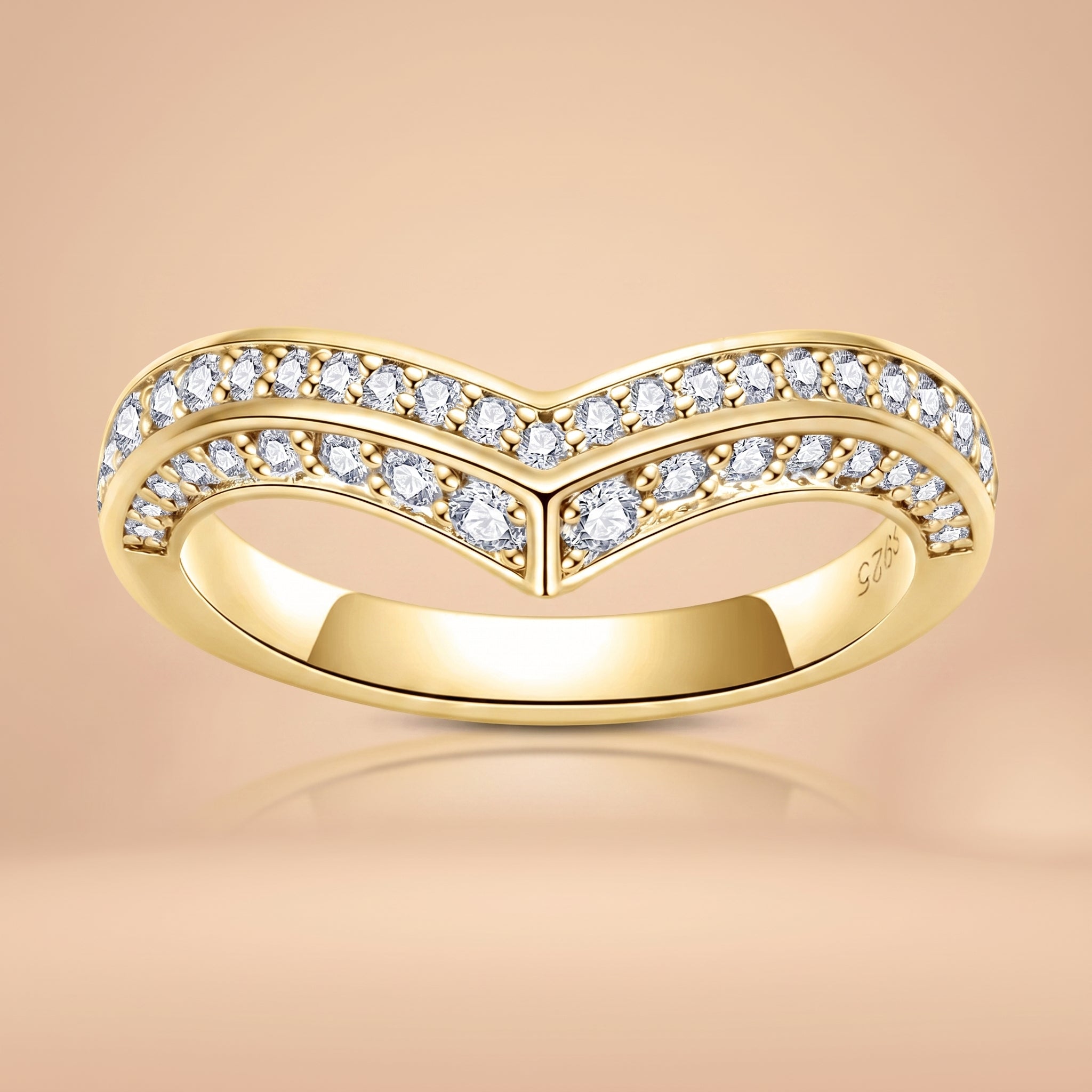 2 MM D Color Moissanite V Shape Wedding Band featuring brilliant VVS1 round-cut moissanite stones in a graceful V-shaped design.
