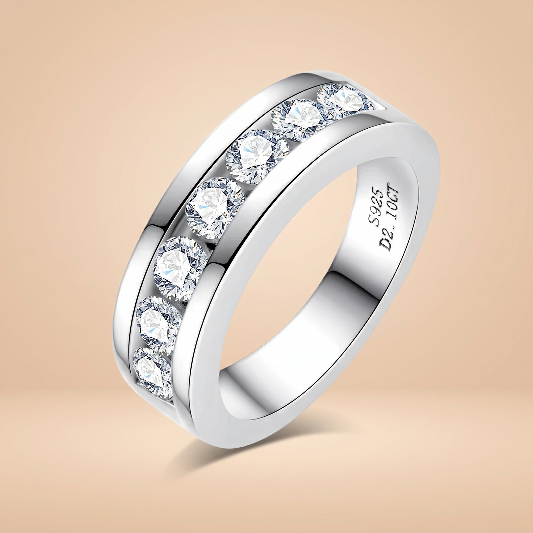 Round Cut Moissanite Men's Wedding Band 2.1cttw 925 Sterling Silver