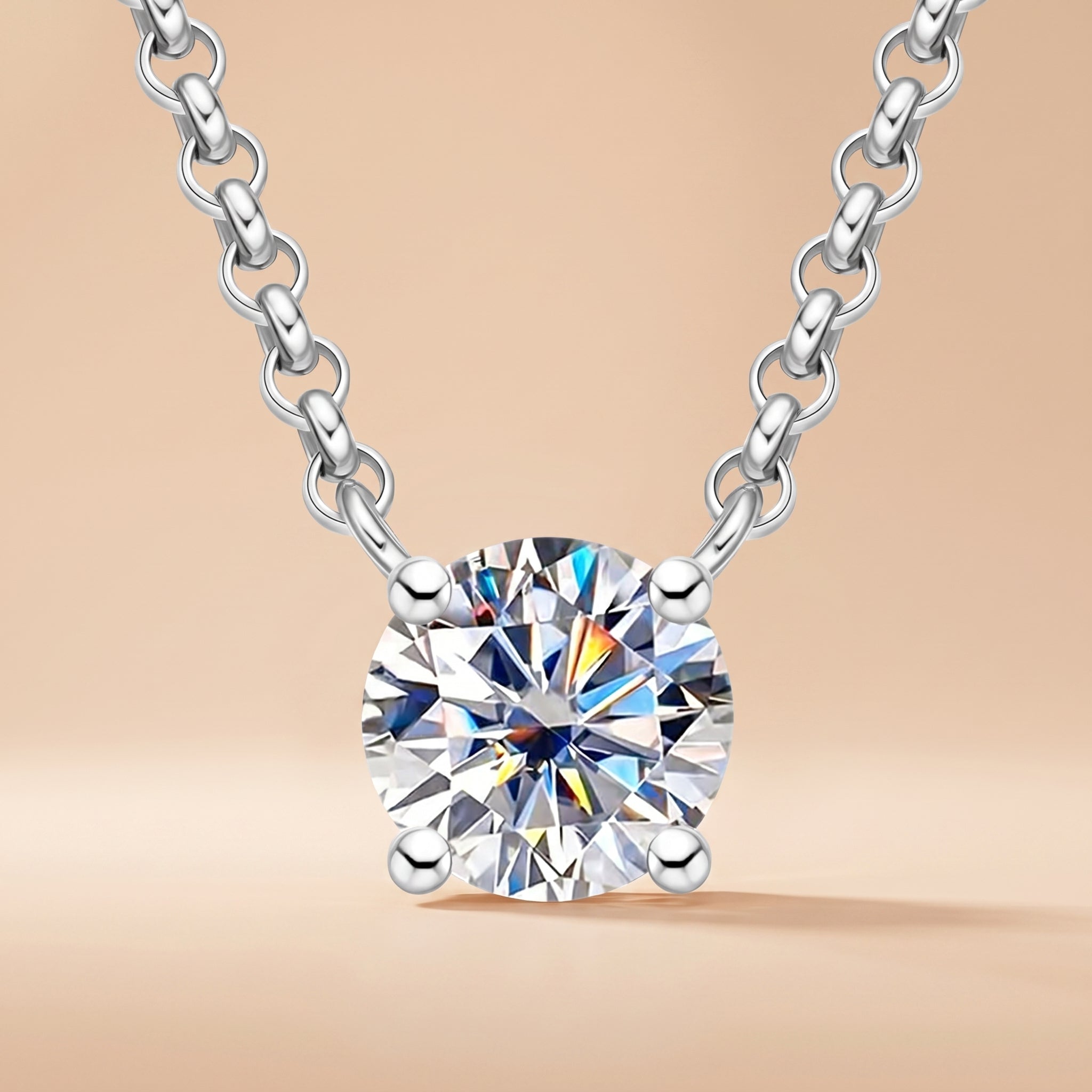 Round Cut Moissanite Pendant Necklace for Women (1/2/3 ct)