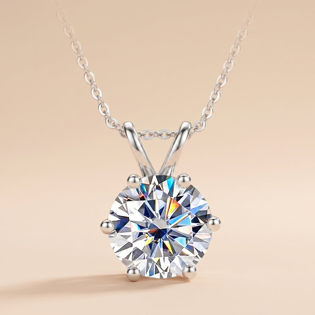 Round Cut Moissanite Pendant Necklace for Women (1/3/5ct)