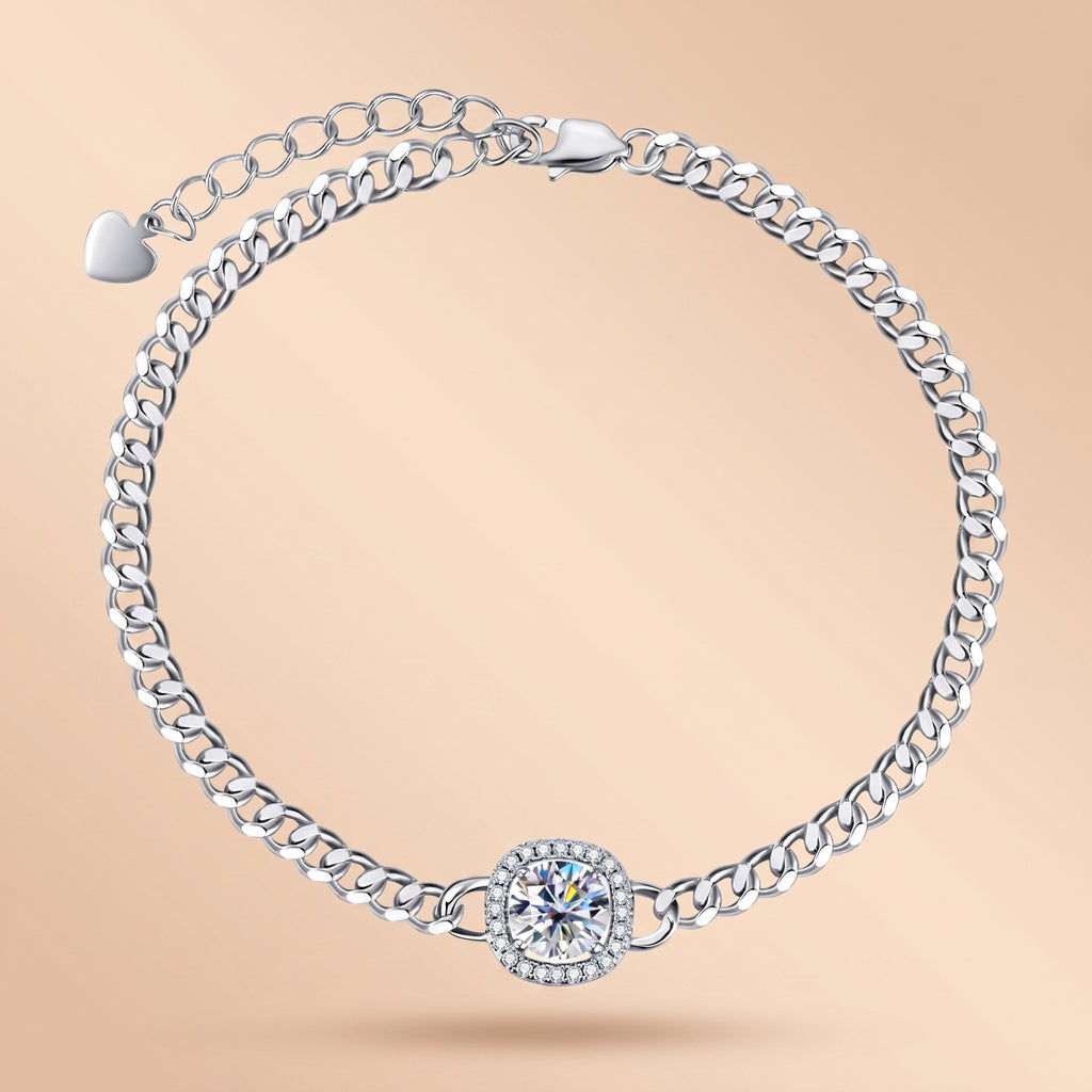 Round Cut Moissanite Silver Adjustable Bracelet for Women