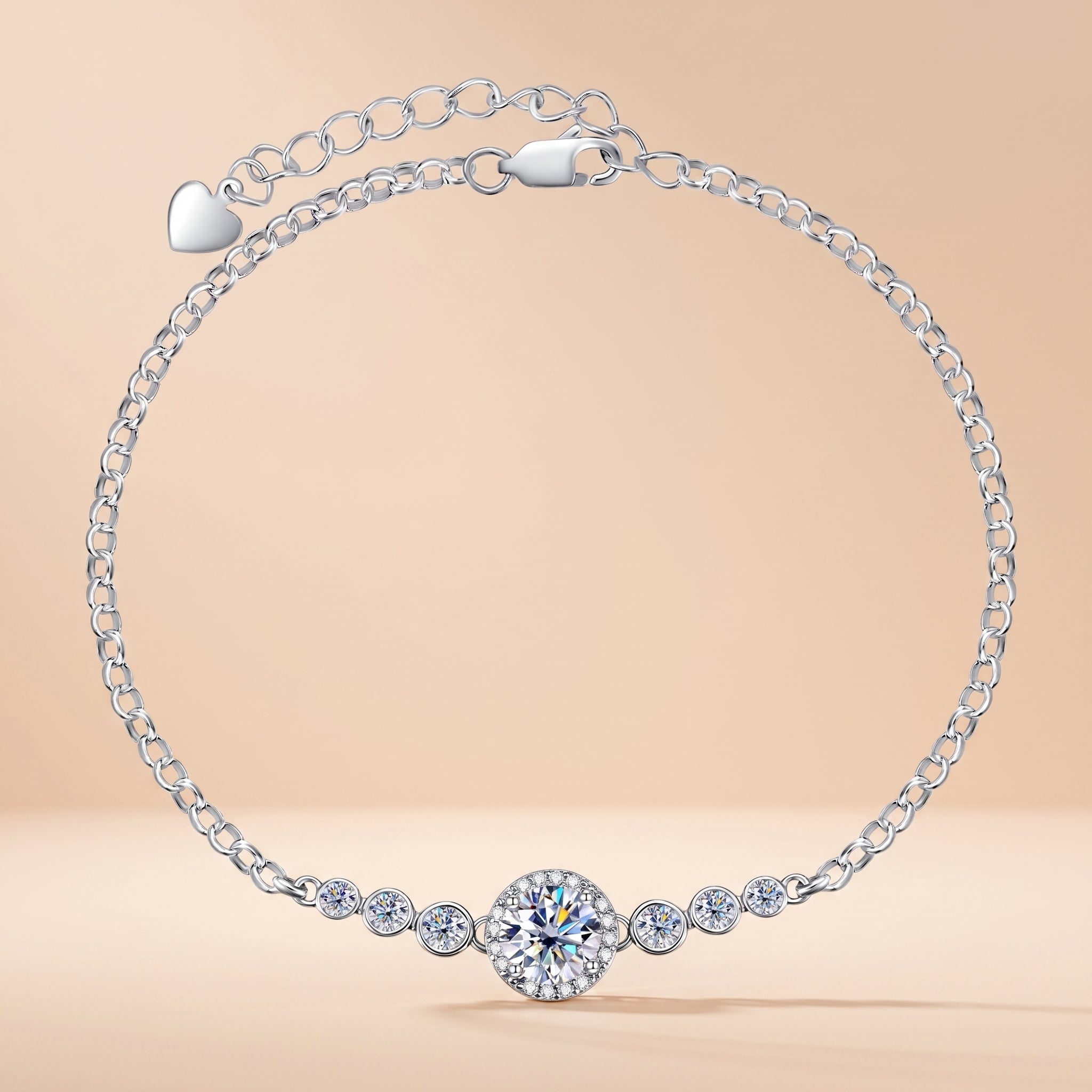 Adjustable Silver Bracelet with Round Cut Moissanite