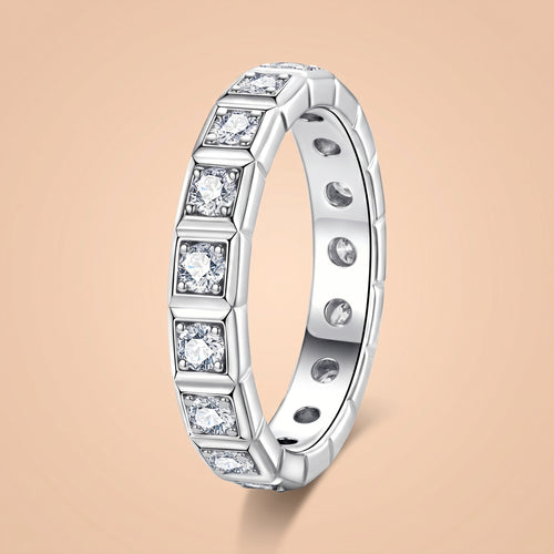 2.2 MM Princess Cut D Color Moissanite Eternity Band  925 Sterling Silver Wedding Ring model 01 