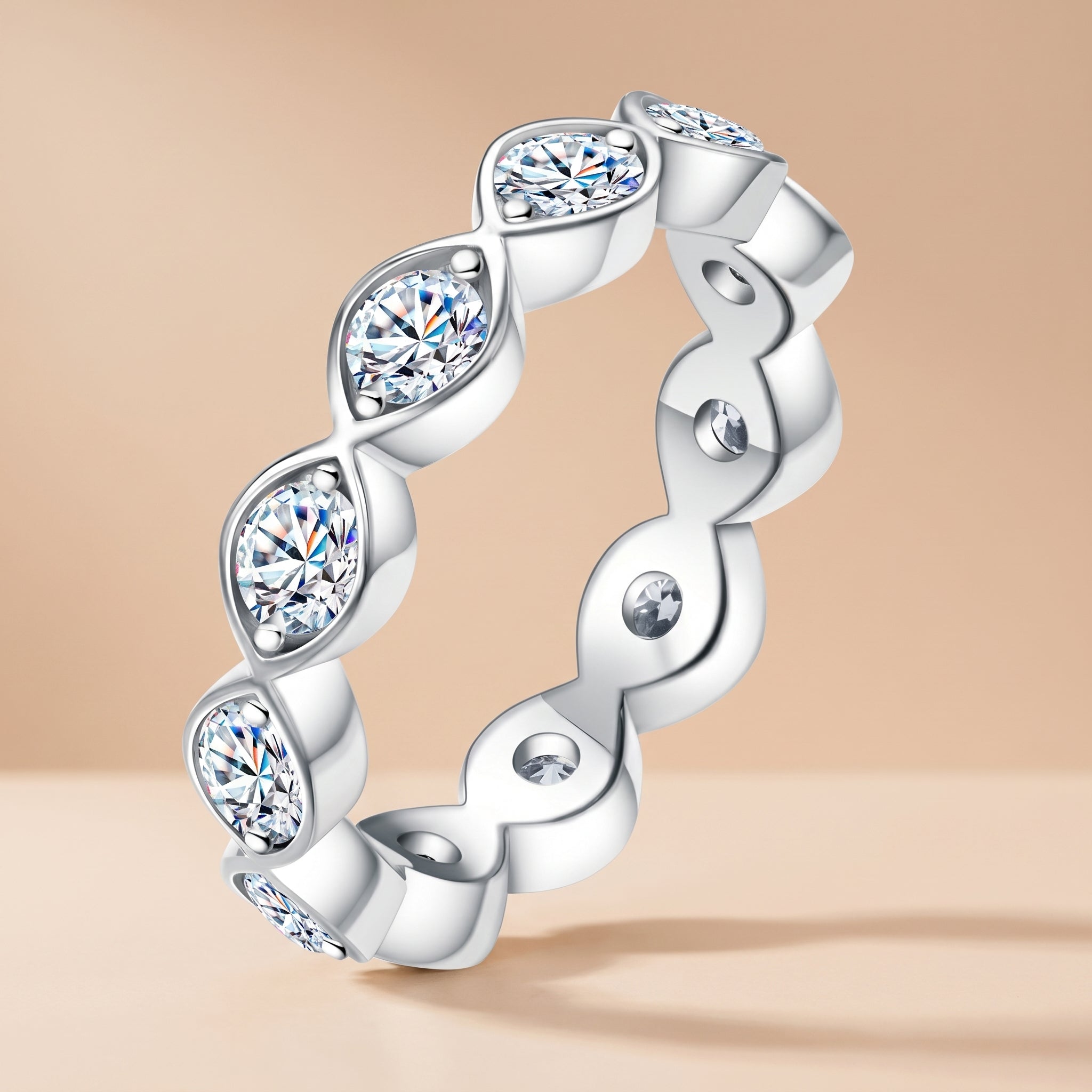 Round Cut Moissanite Wedding Band 2.2 cttw 925 Sterling Silver