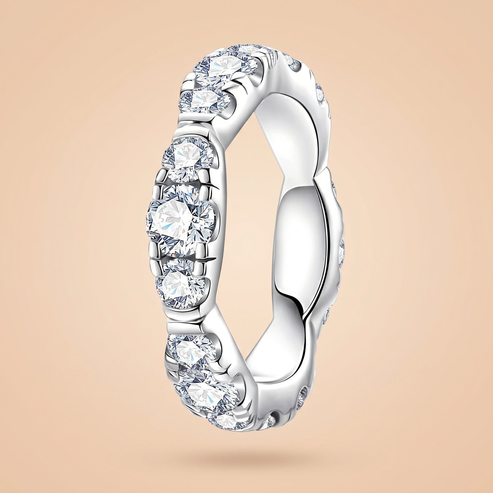 Round Cut Moissanite Wedding Band 3 cttw 925 Sterling Silver