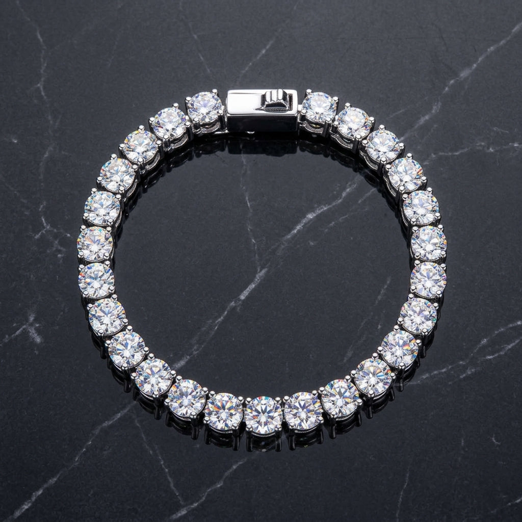 Round Cut Sterling Silver Moissanite Tennis Bracelet (32 Ct. Tw)