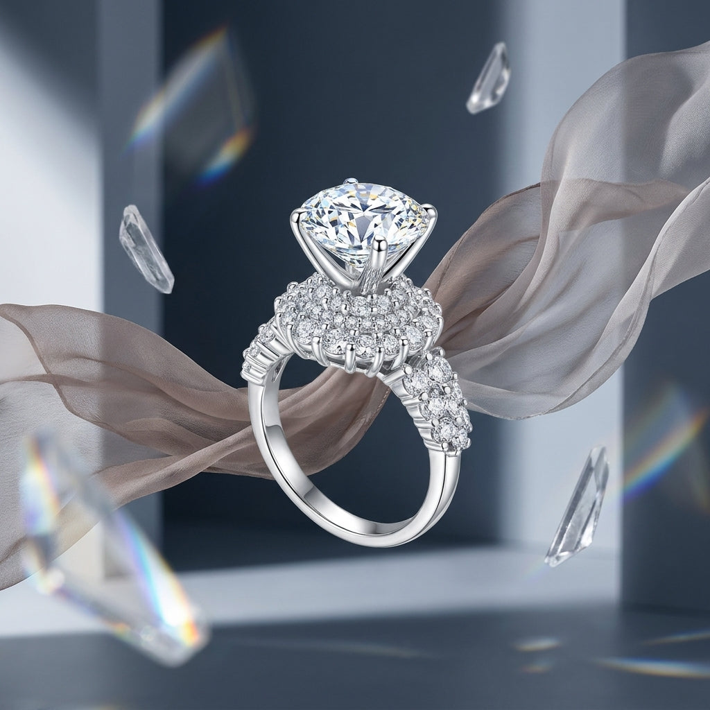 Round Halo Moissanite Ring for Women 4.75CTTW