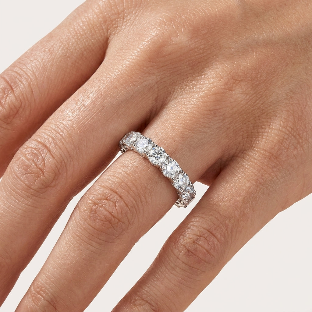 Round Cut Moissanite 4MM D Color Eternity Band Ring model 1