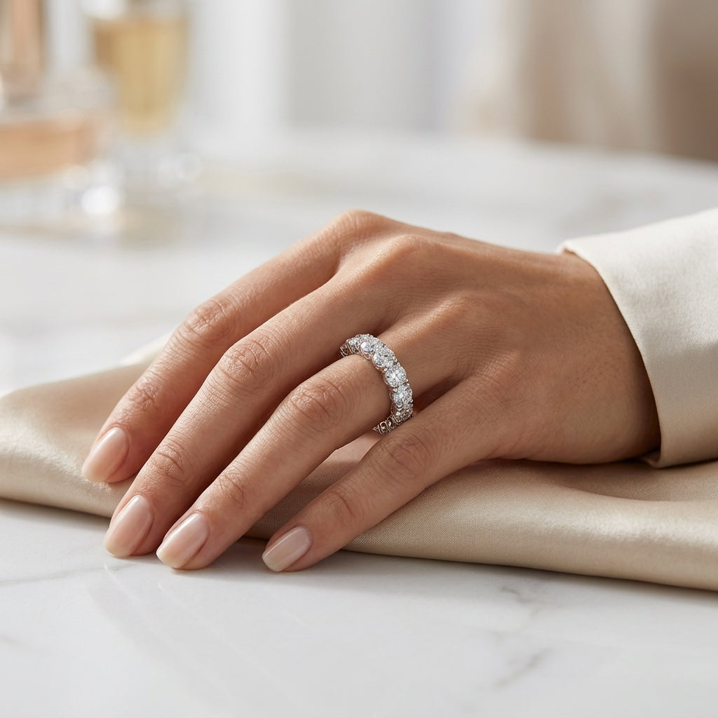 Round Cut Moissanite 4MM D Color Eternity Band Ring model 4