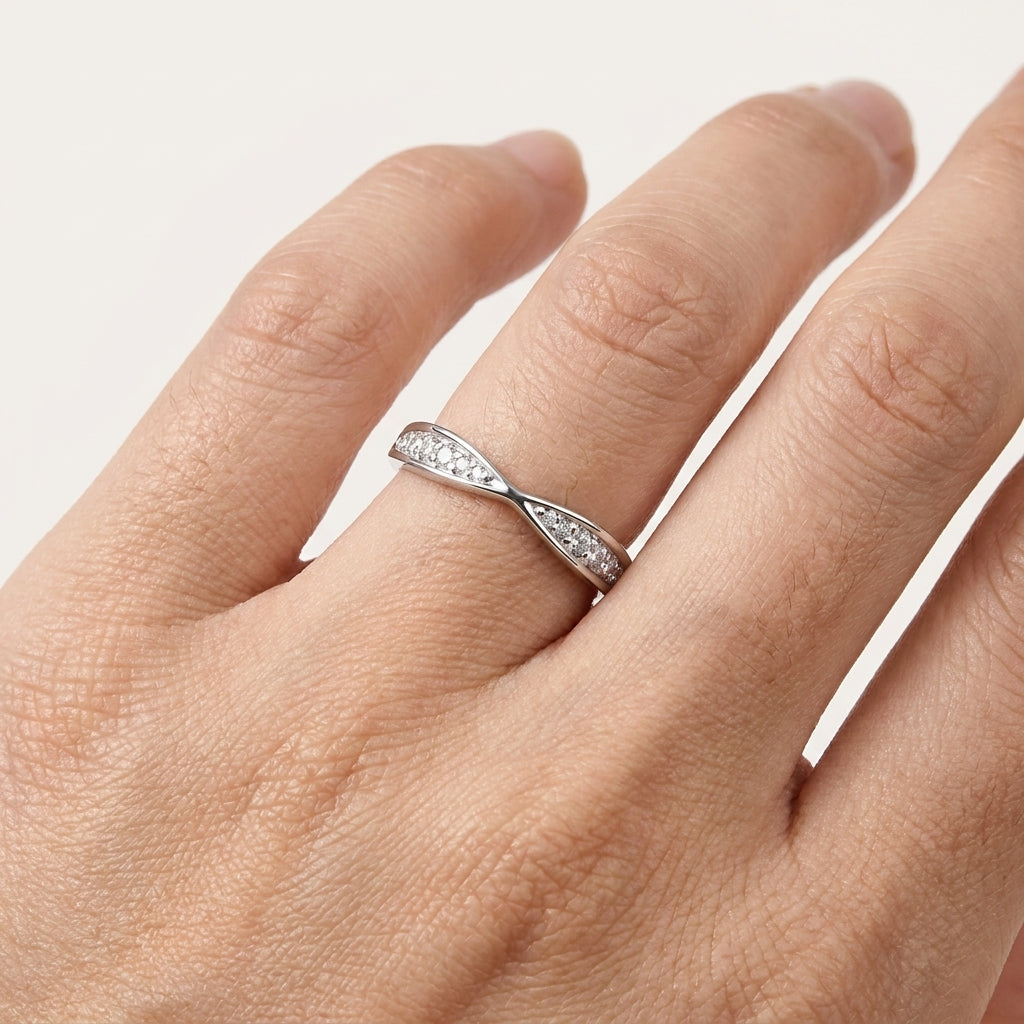 Round Cut Moissanite Bow Wedding Band 925 Sterling Silver model 1