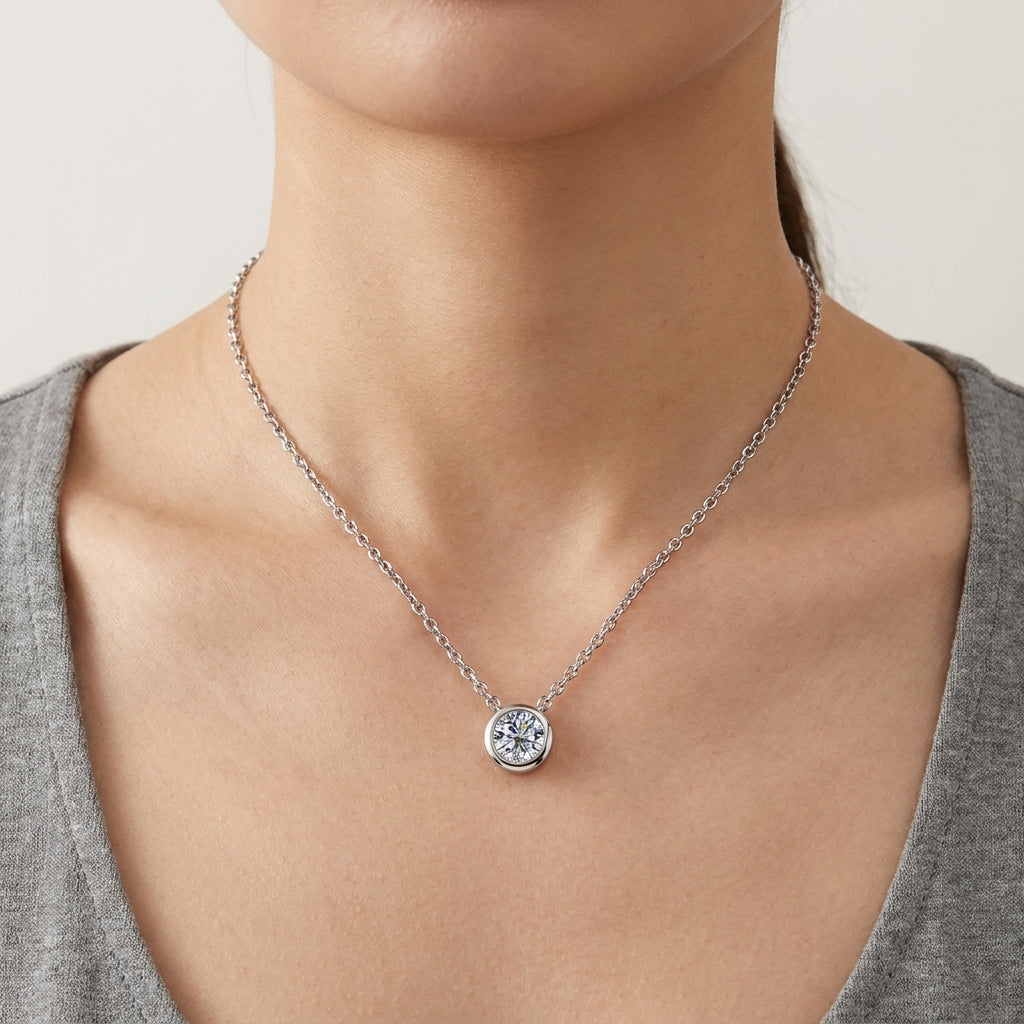 Round Cut Moissanite Pendant Necklace for Women (0.5-5 ct)
