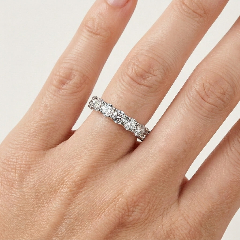 Round Cut Moissanite Wedding Band 5cttw 925 Sterling Silver