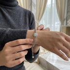 Round Cut Moissanite Silver Adjustable Bracelet for Women