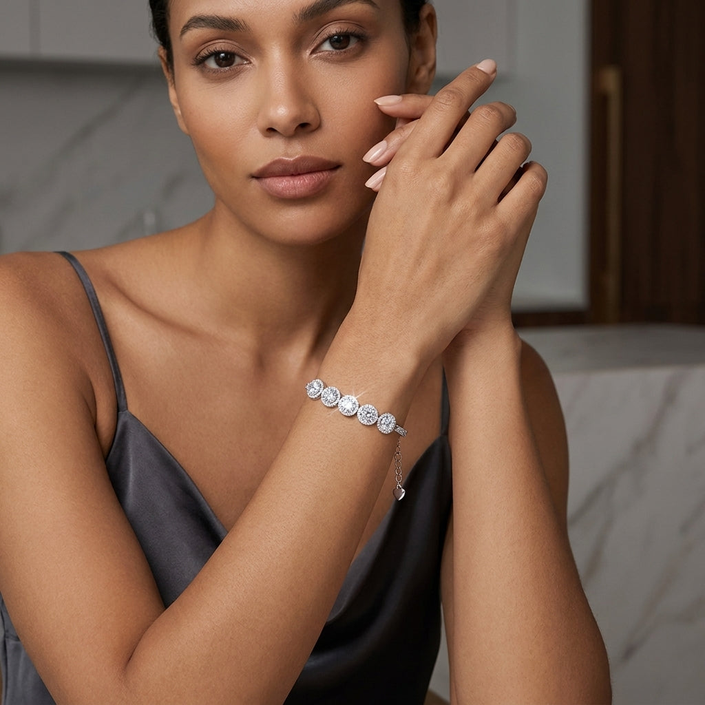 Sterling Silver Five-Stone Moissanite Tennis Bracelet